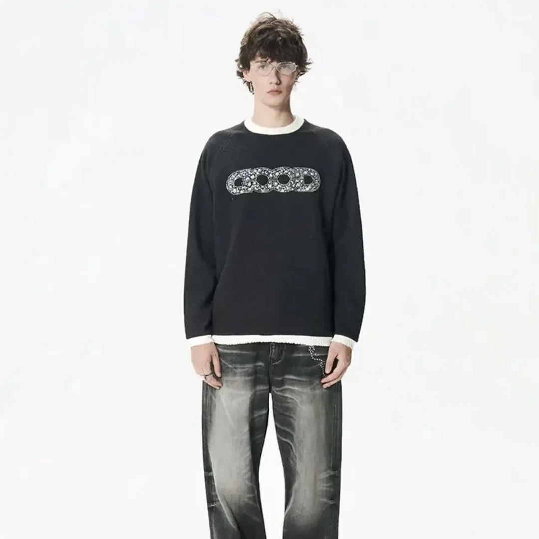 (特价no退换)泡泡提花珠片管珠印花秋冬长袖T恤男女情侣款