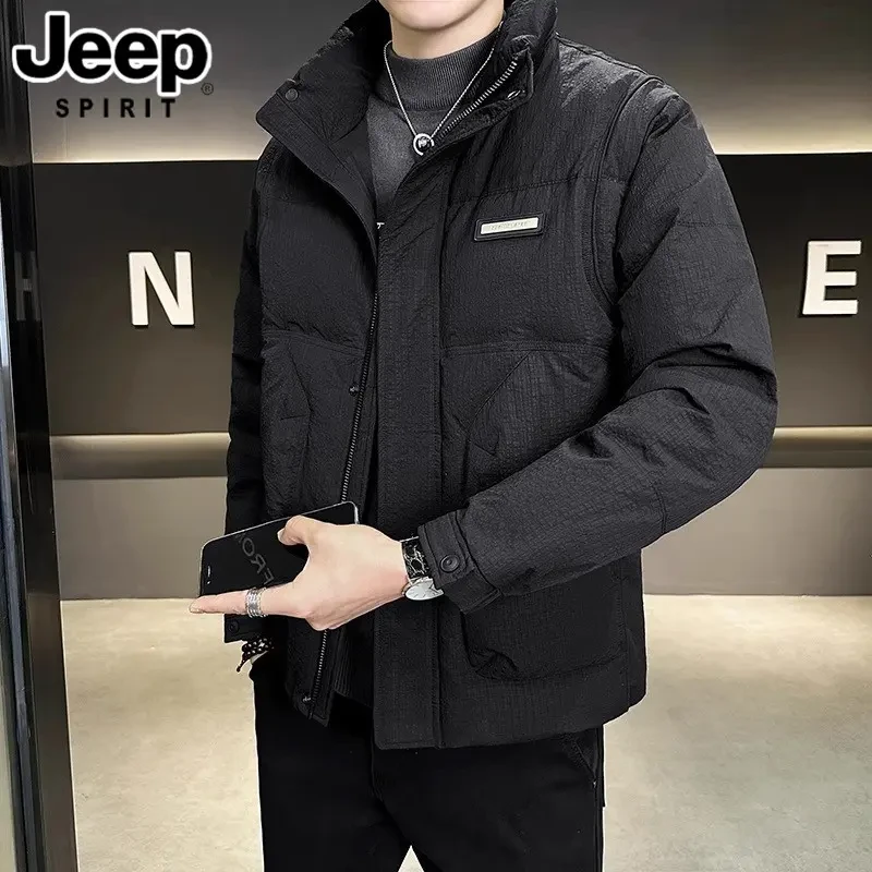 吉普羽绒服男士冬季新款高端肌理感加厚短款立领外套男款青年冬装