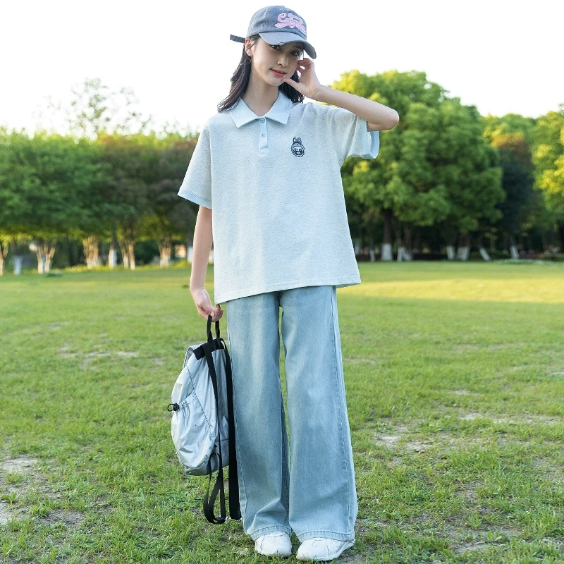 女童夏季套装2025新款洋气时髦中大童夏款短袖T恤儿童牛仔裤套装