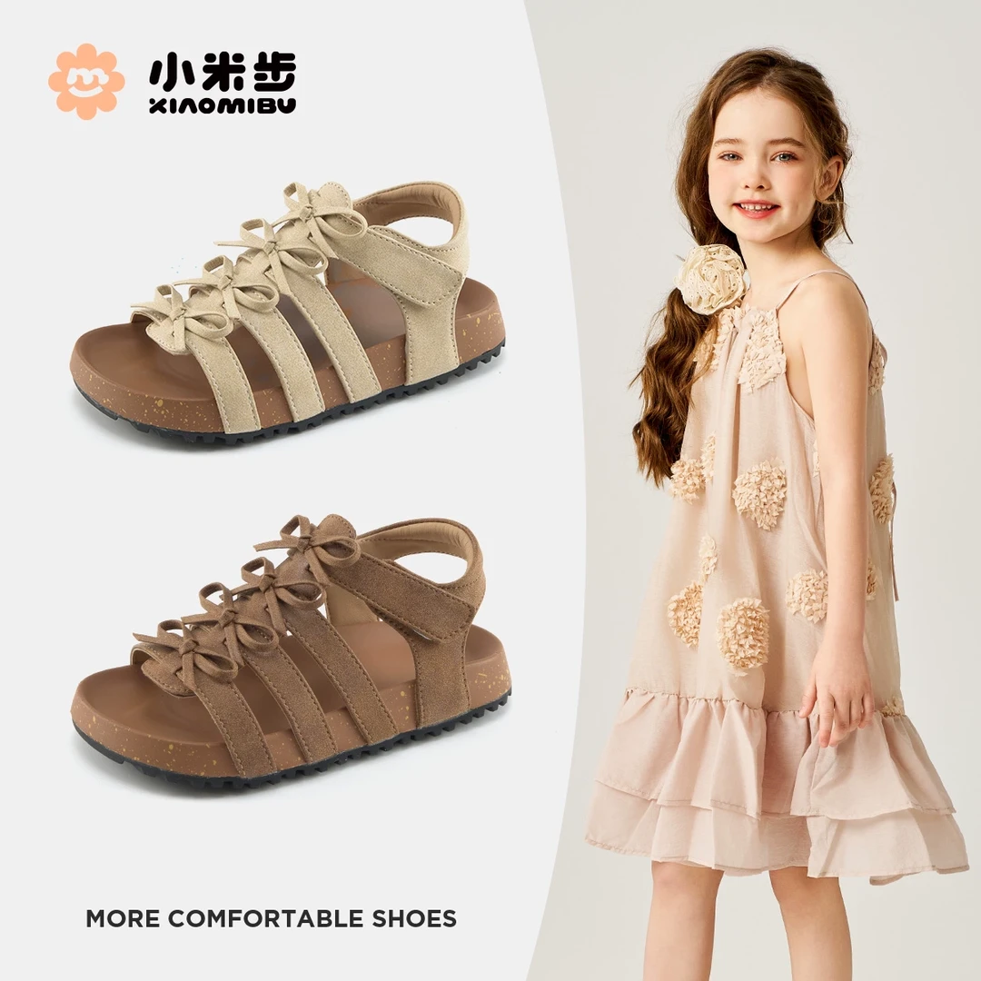 小米步【芊芊恋】女童凉鞋2025夏季款露趾公主鞋儿童时尚罗马鞋