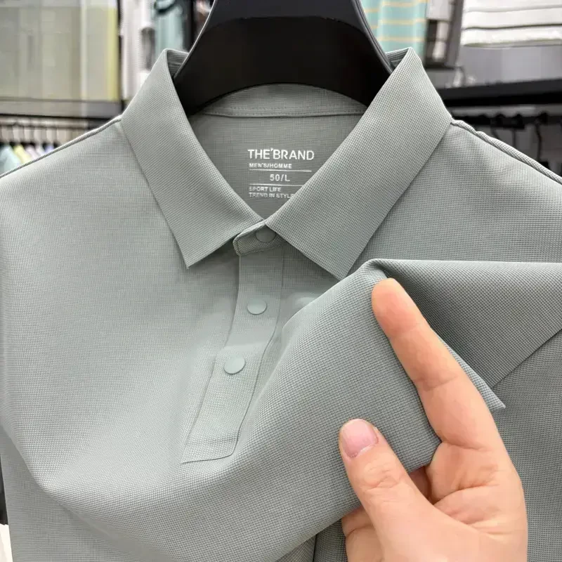 春夏新款男士冰丝短袖POLO衫新款纯色翻领T恤冰感凉爽宽松舒适体