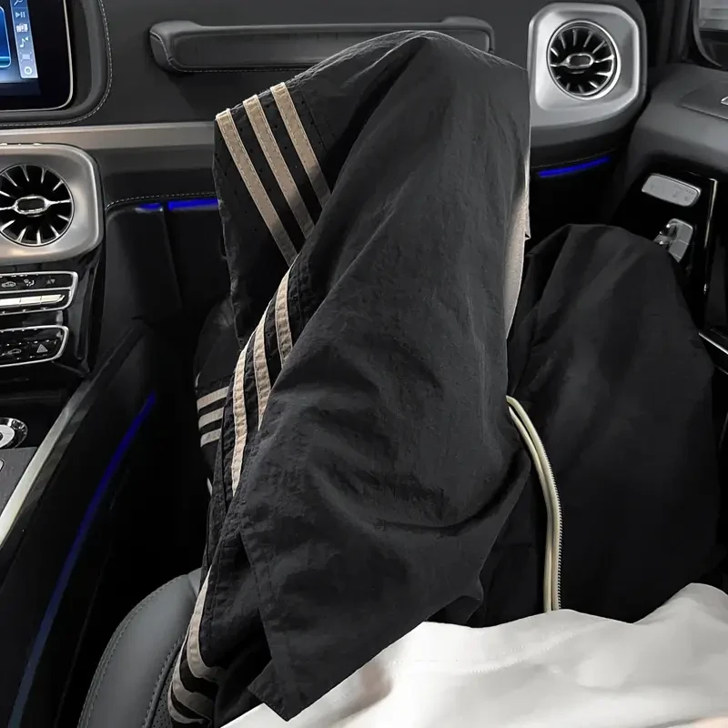 三条杠条纹裤子男款春季速干美式运动休闲裤直筒宽松大码工装长裤