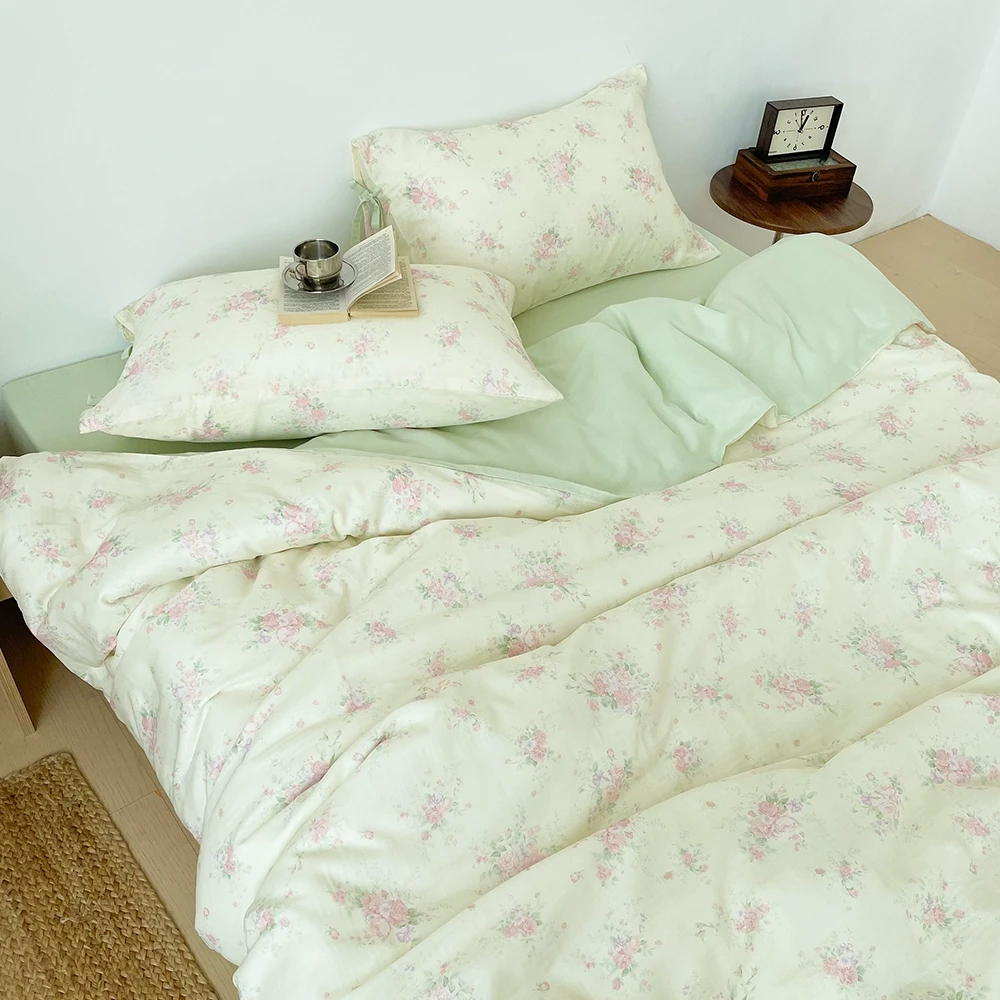 山茶花语 温柔系法式碎花四件套双层纱床单被套枕套A类亲肤四季款