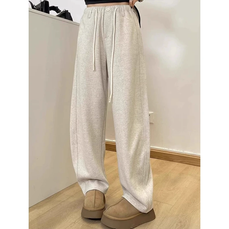 芊芊芙欧货弯刀阔腿裤女春春秋2025新款抽绳直筒拖地裤香蕉卫裤子