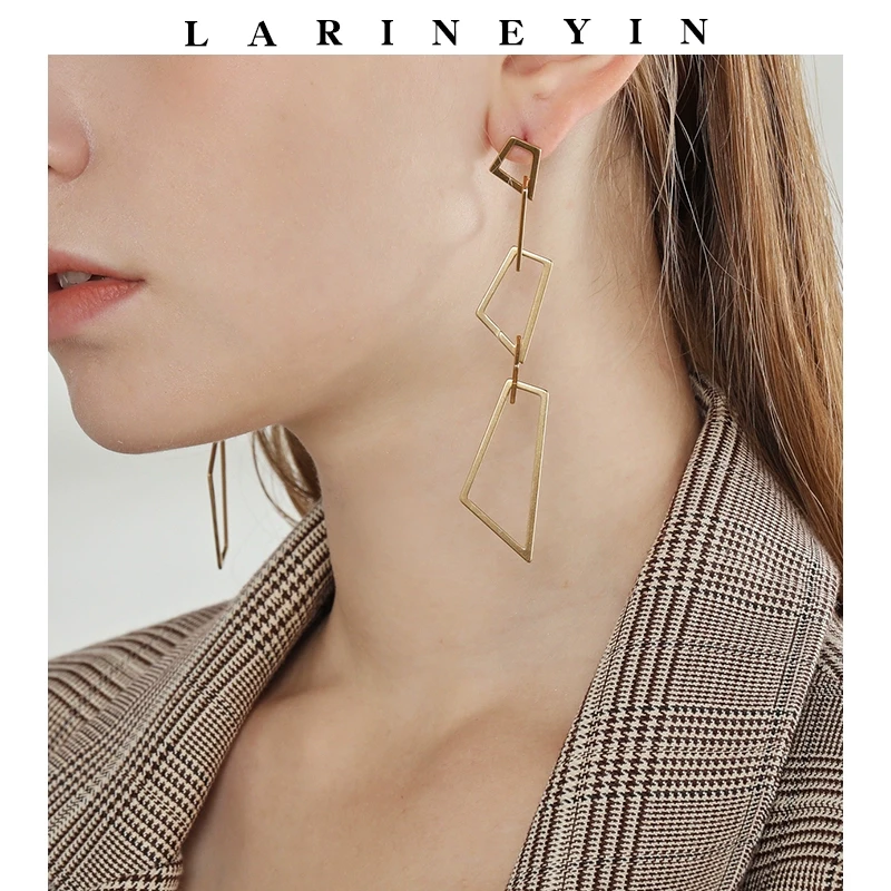 钛钢耳饰 法式小众设计时尚个性几何长款耳环建筑耳环耳