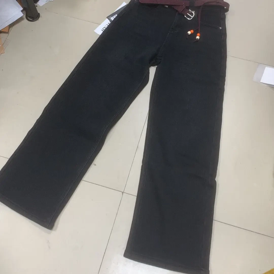 高腰加绒直筒秋冬显瘦九分牛仔裤