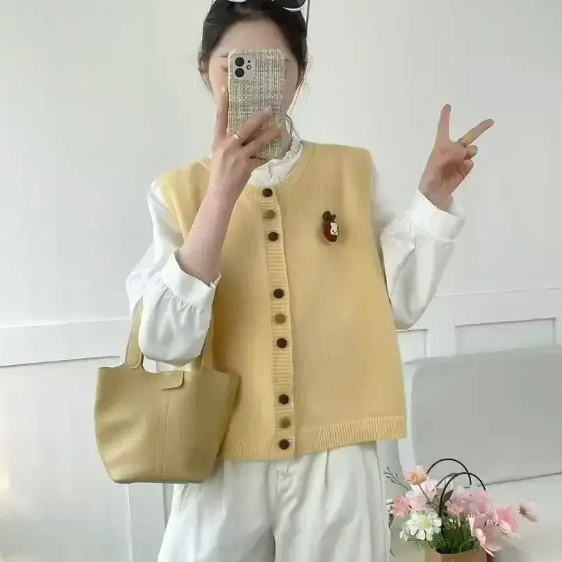 春秋平价针织马甲小个子甜妹显高显瘦软糯百搭温柔风上衣马夹女