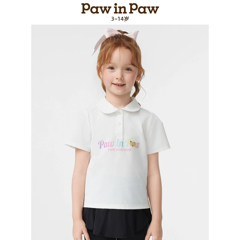 【冷感+防晒】PawinPaw卡通小熊童装25年新款女童翻领T恤PCLAF2321E