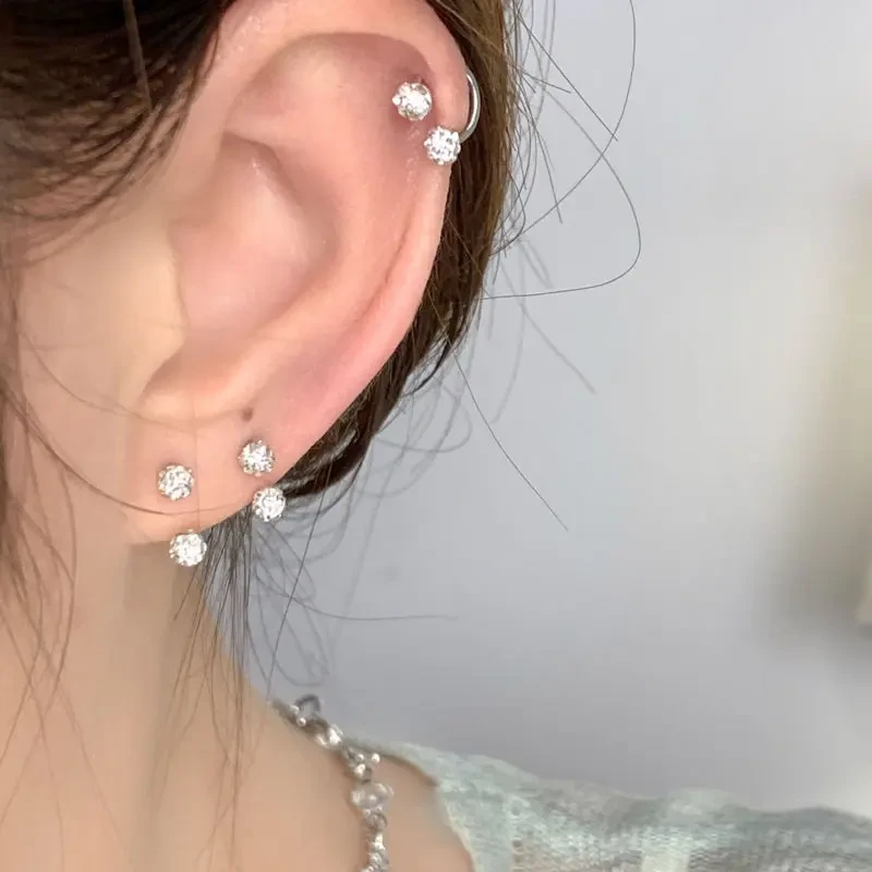 钛钢耳饰 超闪耳骨钉女轻奢高级感睡觉免摘双头陶泥球马蹄莲耳饰