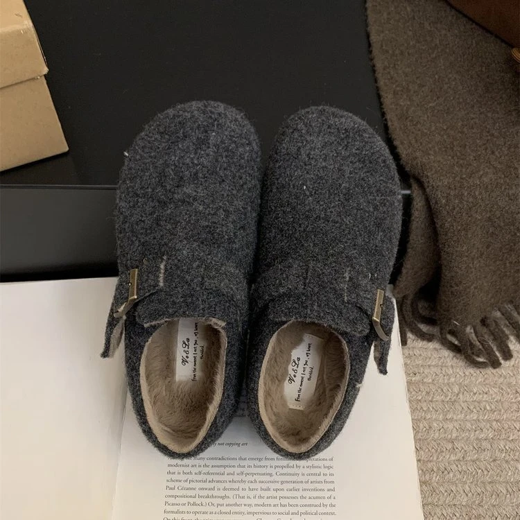 加绒勃肯鞋女厚底加绒保暖棉鞋子女冬新款毛毛鞋女外穿毛毡棉拖