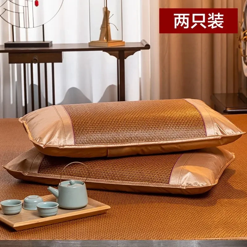 一对装夏天凉枕套枕席春夏藤枕套凉席冰丝透气高端男女枕头套A935