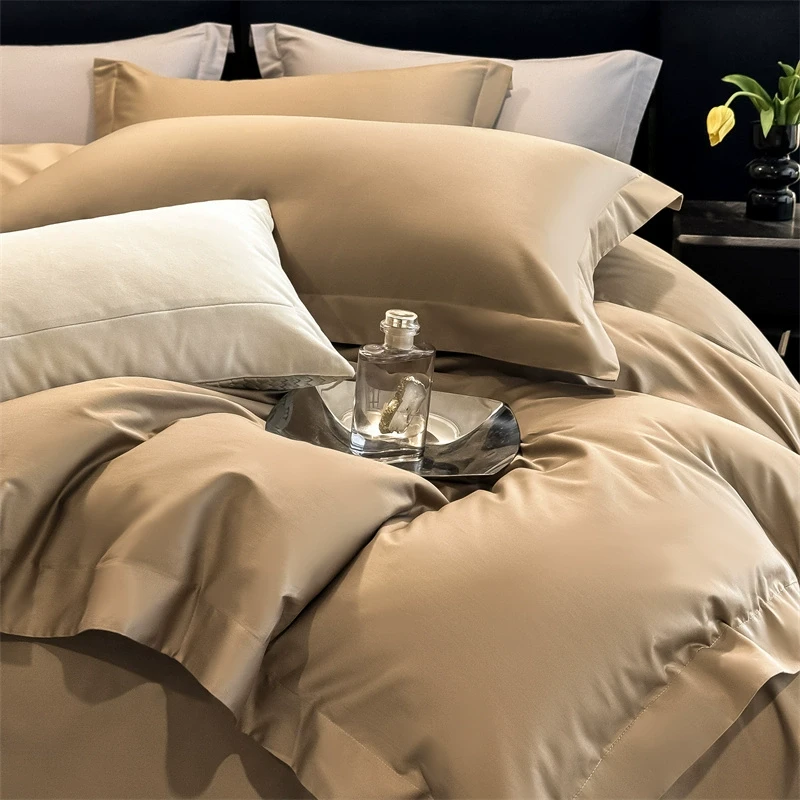 轻奢高级感100长绒棉贡缎四件套全棉纯棉被套床单床笠款床上用品3