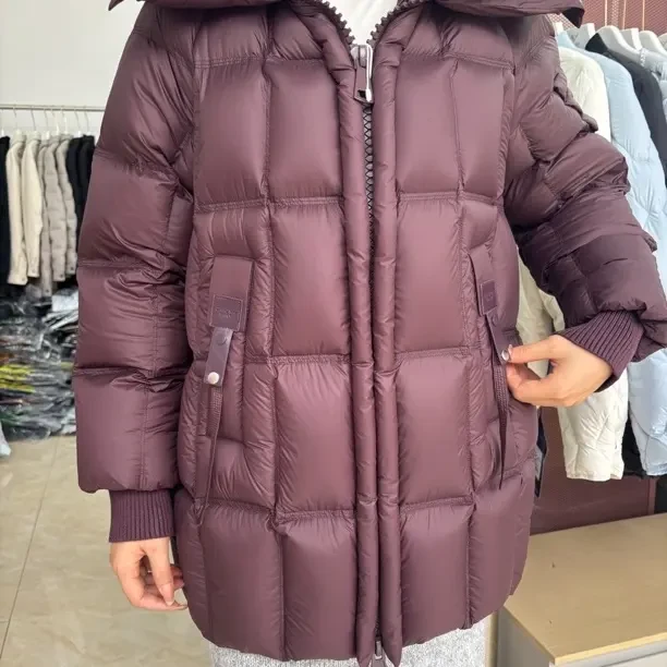 （25816）90鸭绒冬季连帽中长款女韩版加厚保暖时尚高定外套