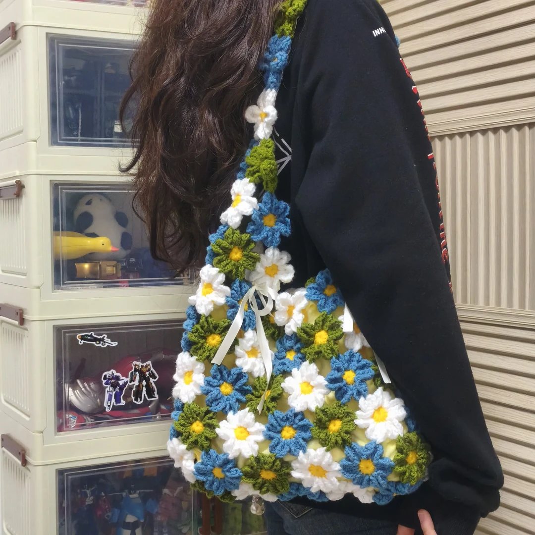 雏菊花包包镂空单肩包手工毛线编织钩织diy材料包送闺蜜礼物