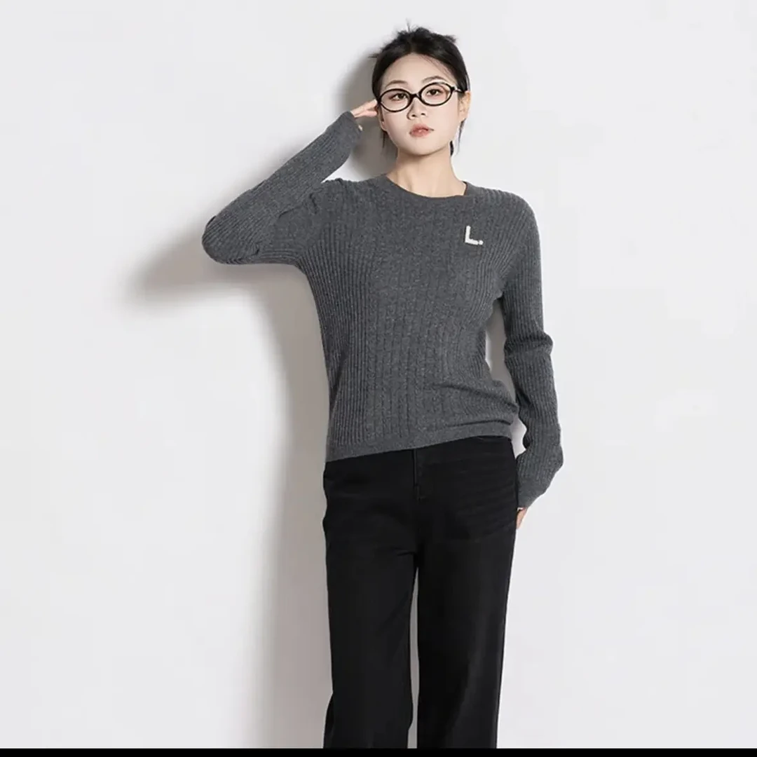 领姿 圆领羊毛长袖毛衣