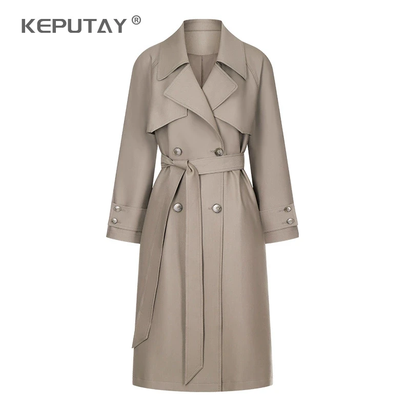 风衣女款2025春秋新款高级休闲通勤简约宽松长款过膝外套大衣显瘦