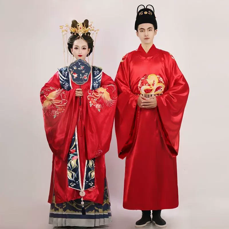 国风龙凤吟明制汉服女婚服原创织金马面裙霞帔圆领袍秋冬男款情侣