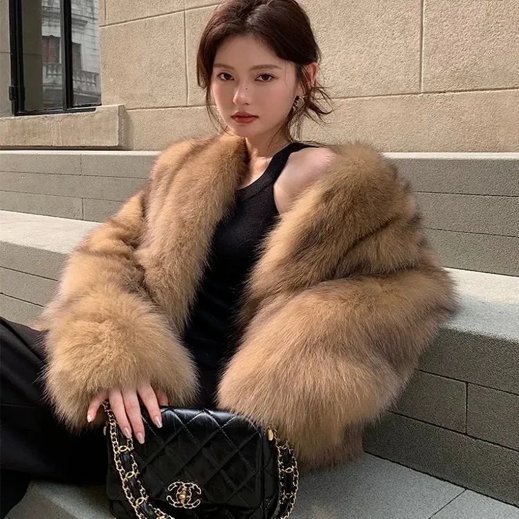 霜华映月 2025冬季新款狐狸毛皮草女短款韩系显瘦毛毛外套