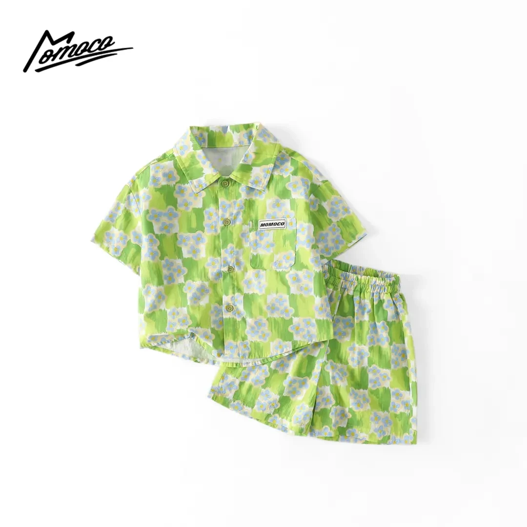 MOMOCO童装夏季男童套装洋气小花衬衫休闲短裤两件套77230578105