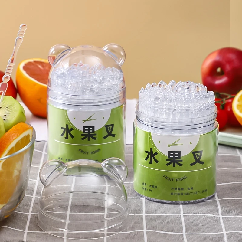 一次性水果叉子竹节纹家喂哺透明水果蛋糕沙拉叉