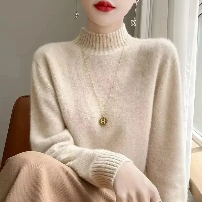 重磅加厚一线无缝半高领毛衣女套头长袖针织衫内搭保暖毛