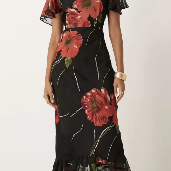 代购asos 新款修身显瘦炒色乔其纱时尚连衣裙气质高级