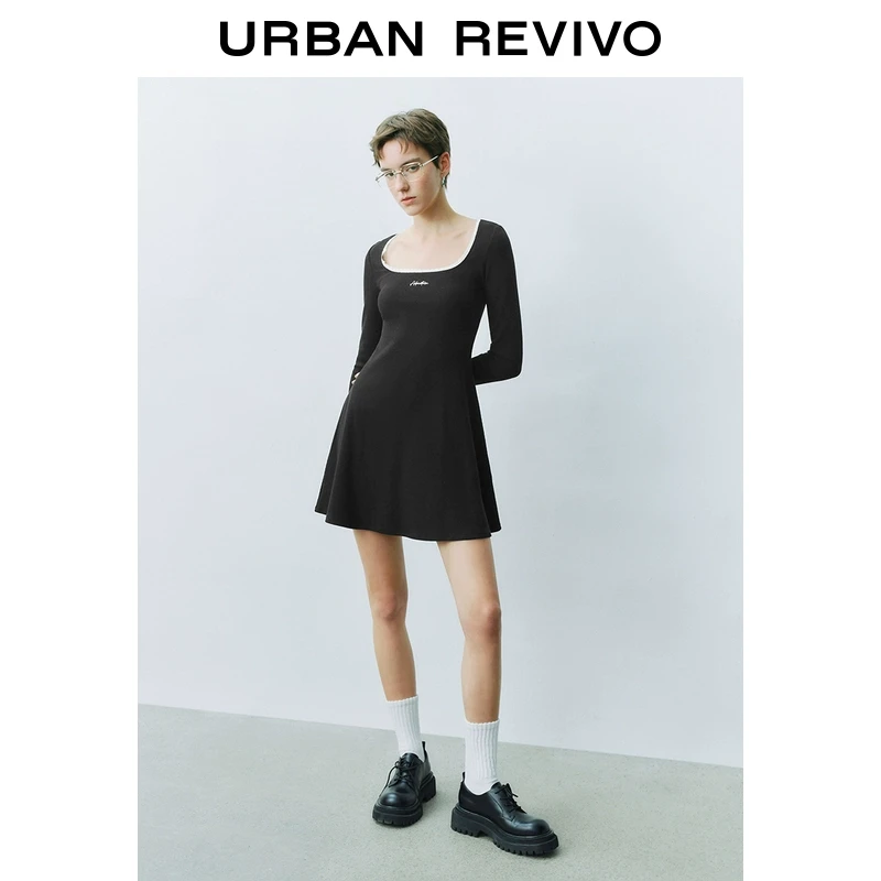 UR2025秋季新款女装学院风撞色字母长袖连衣裙UYY750008