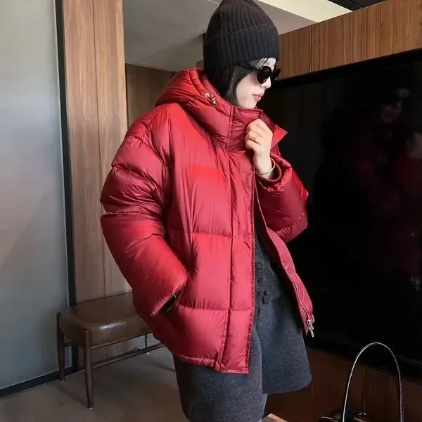 2025韩版新款鹅绒短款连帽外套女秋冬蓬松保暖简约显瘦