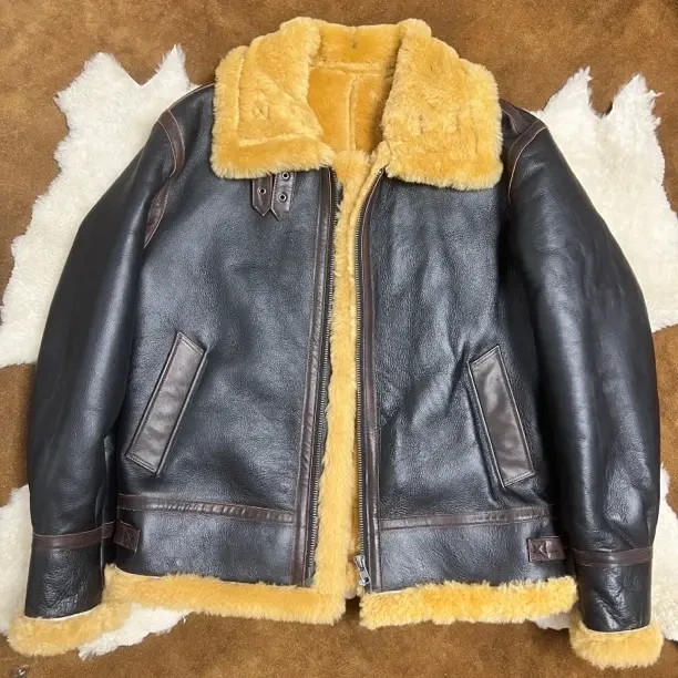 B3羊皮毛一体冬季御寒保暖神器翻领男士阿美咔叽风格皮衣常规款