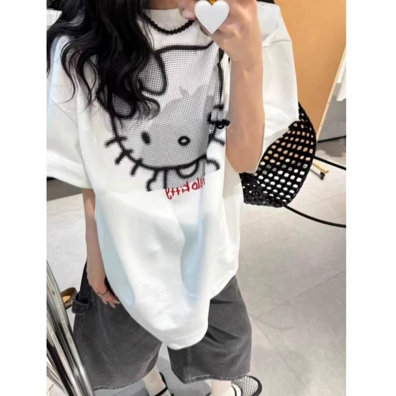 韩国东大门2025夏季新款宽松小众设计感卡通kitty猫短袖t恤上衣女