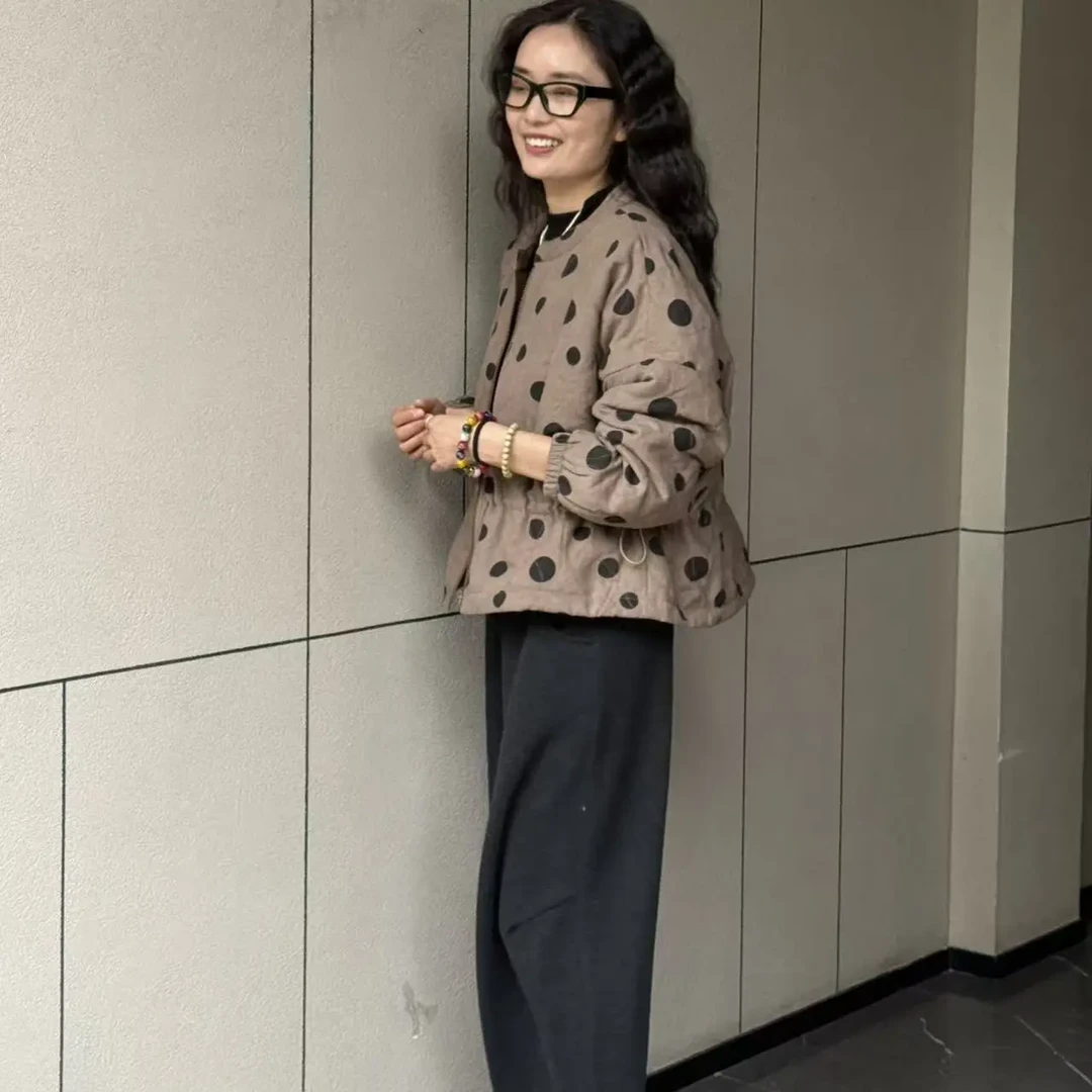 25767-宽松型长袖波点棉服棉衣休闲春秋显瘦百搭时尚韩版
