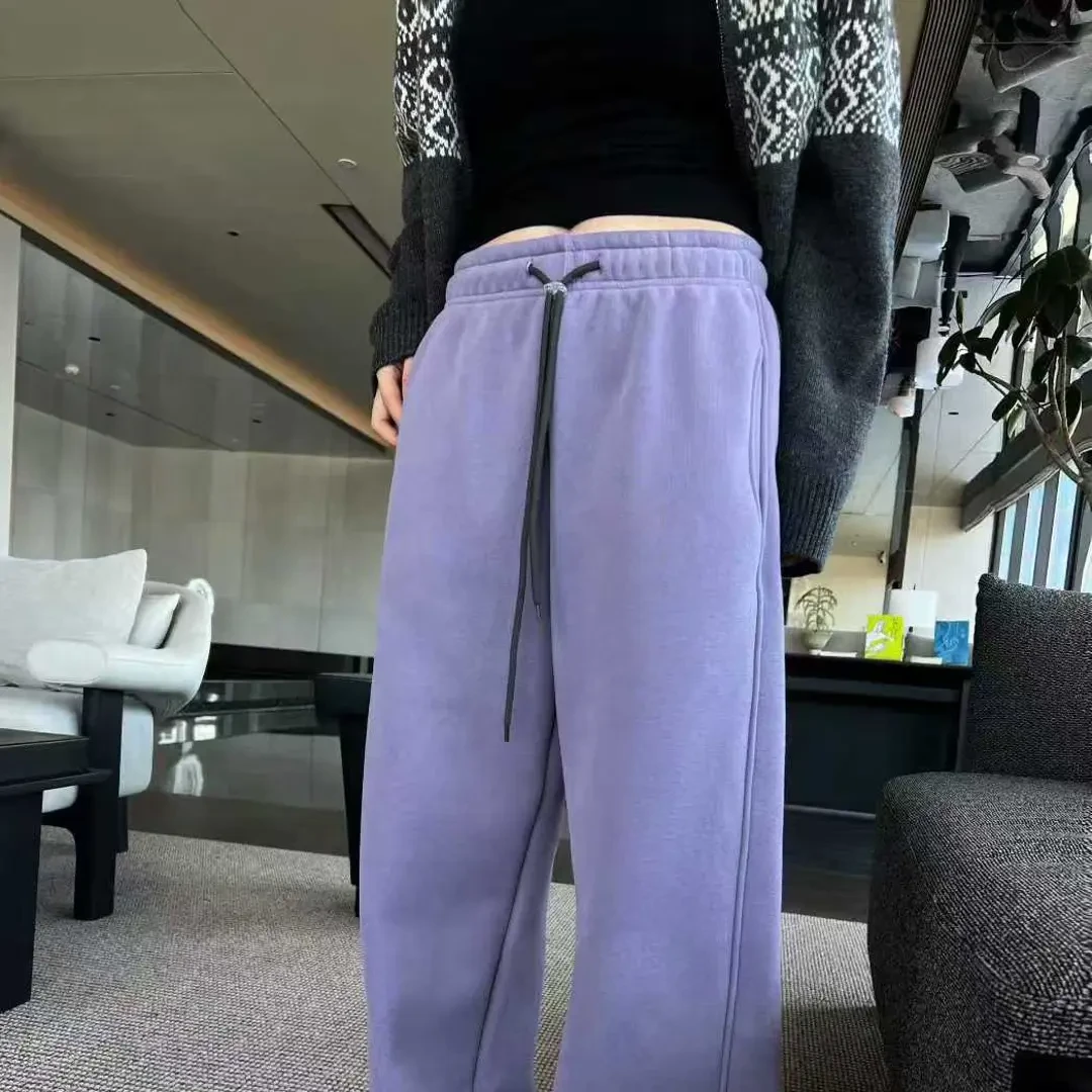 2025女士加厚保暖冬季加绒撞色休闲百搭宽松弯刀裤