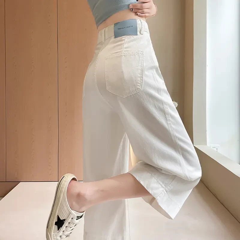 莱赛尔天丝七分直筒牛仔裤女小个子2025年夏季薄款白色宽松阔腿裤