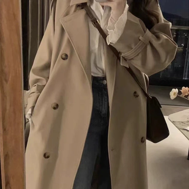 风衣外套女春秋冬新款大码胖妹妹高级感卡其色英伦风中长款大衣潮