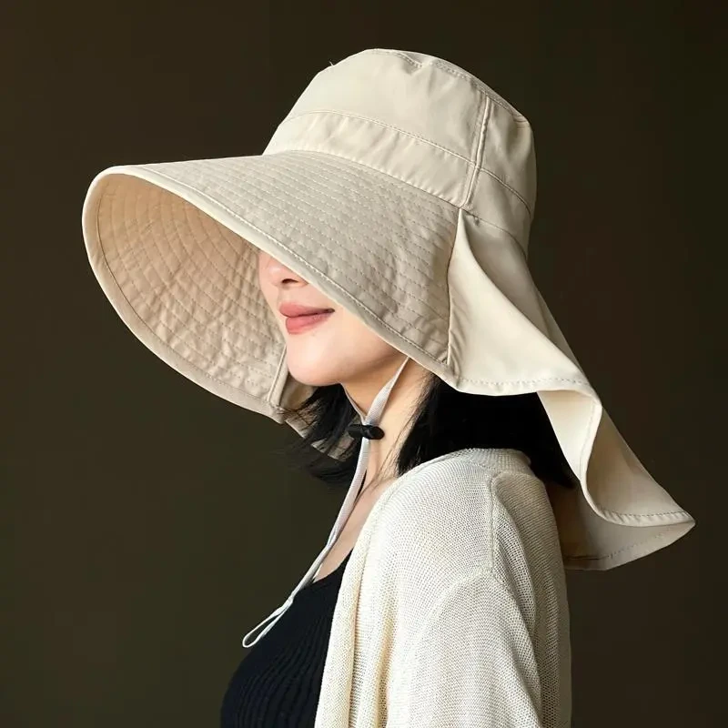 户外披肩防晒帽子女春夏季大檐渔夫帽薄透气遮阳帽登山骑行太阳帽