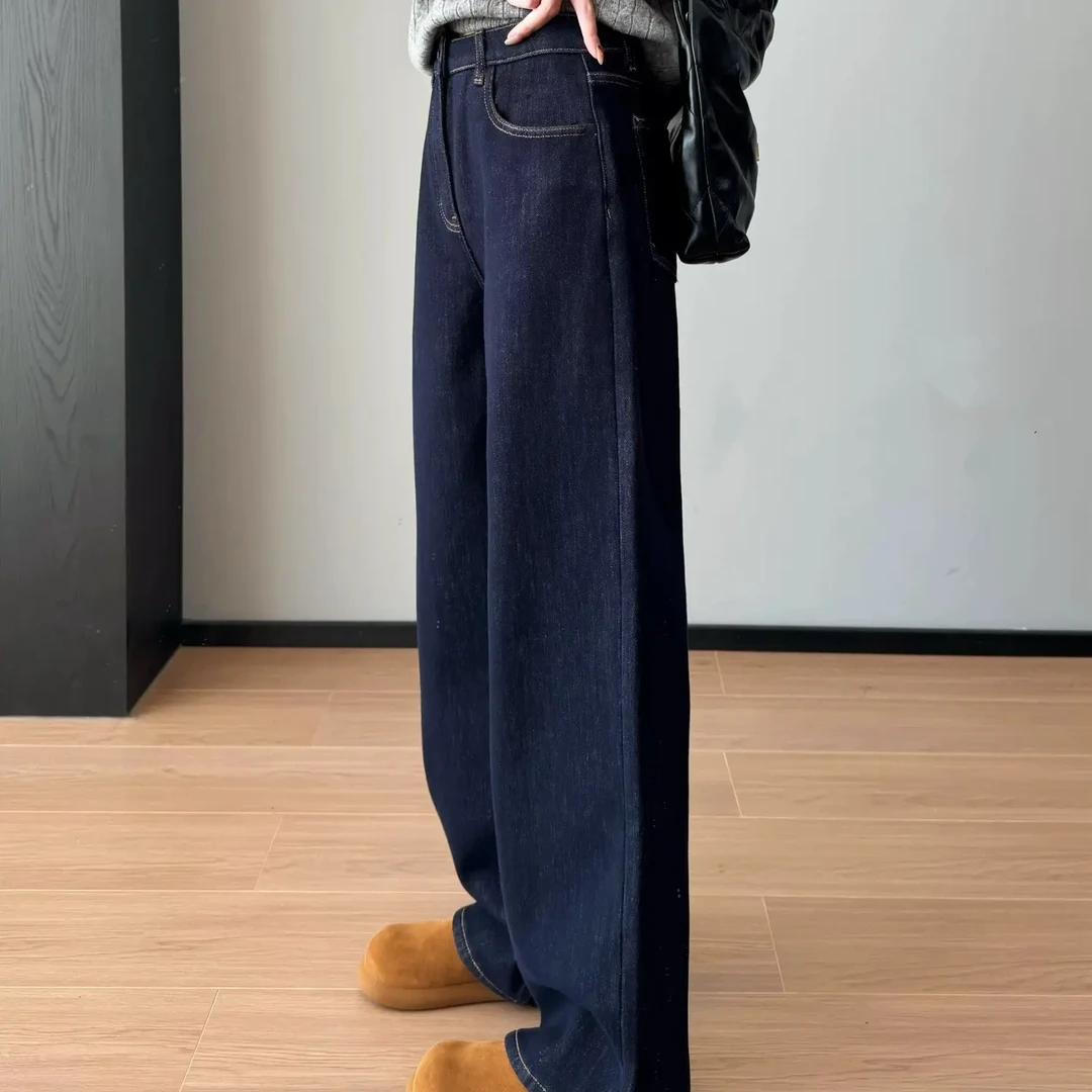 28471欧货高货加绒加厚高腰显瘦窄版高弹直筒牛仔裤5211裤长100