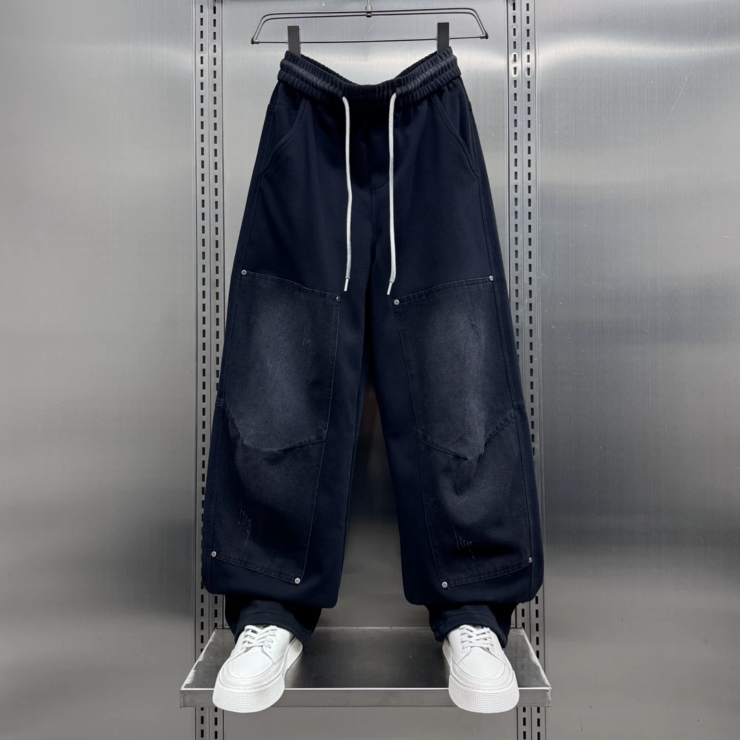 美式高街宽松垂感弯刀裤男2025春季新款潮牌宽松渐变色直筒休闲裤