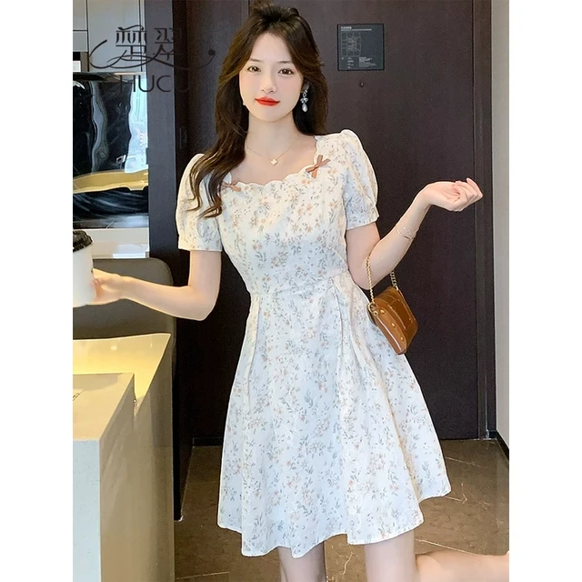 法式茶歇碎花连衣裙子女士夏季时尚小个子气质小清新短裙2025新款