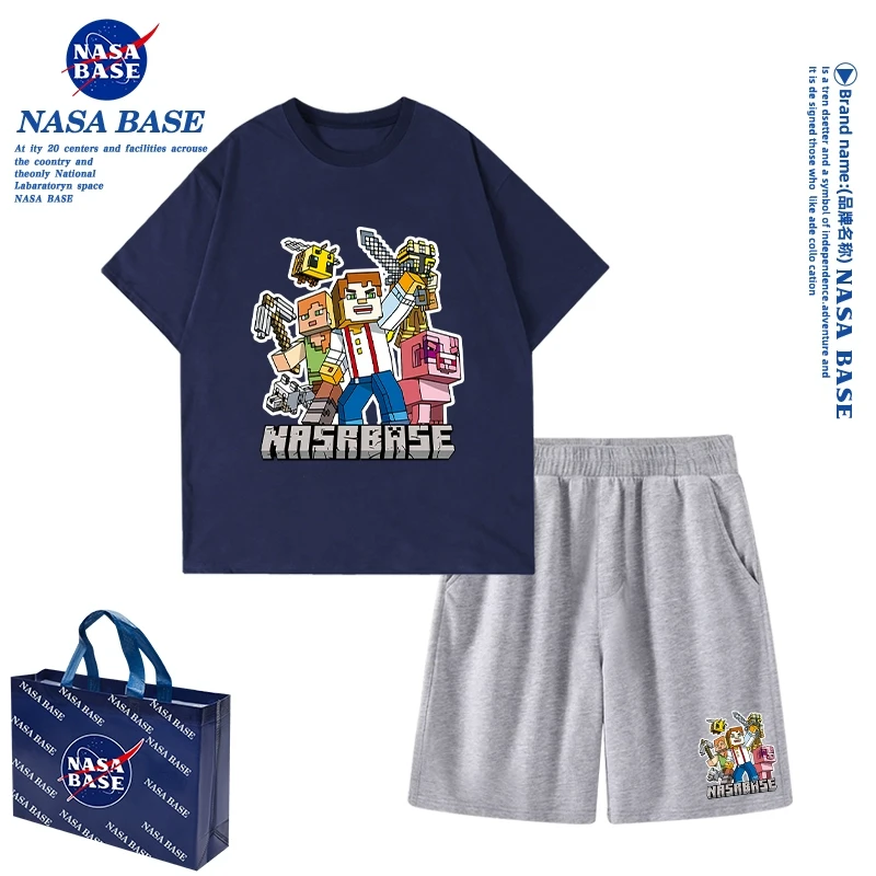 NASA BASE儿童短袖套装我的世界2025新款夏季纯棉透气男童短袖T恤