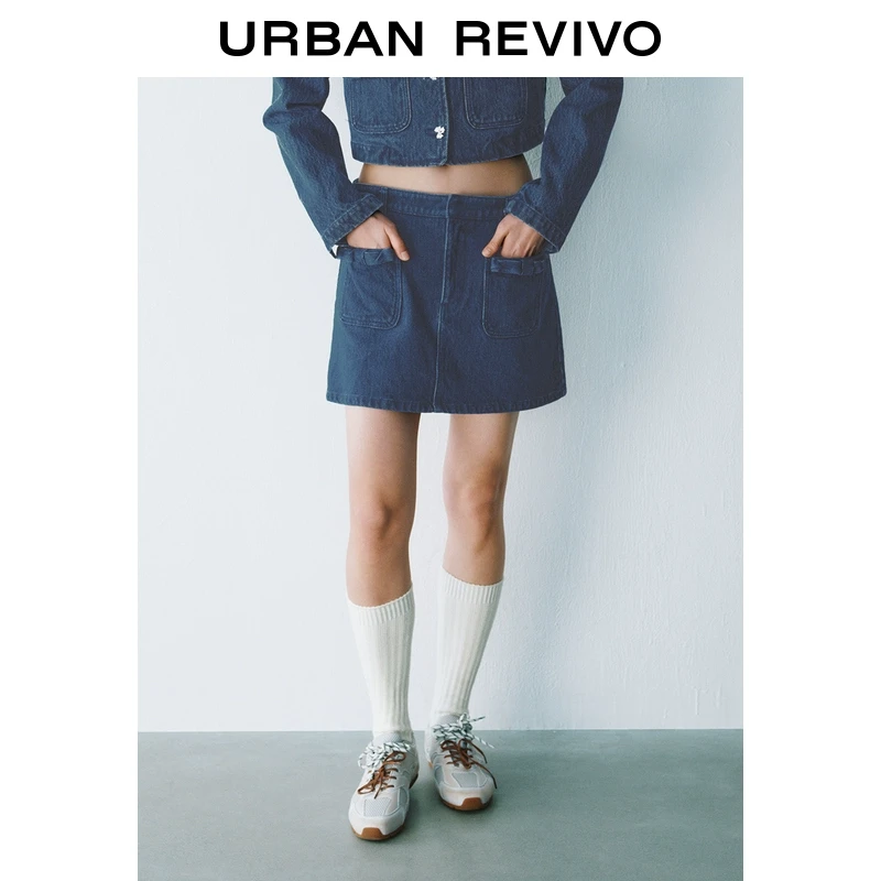 UR2025春季新款女欧若风减龄立体蝴蝶结装饰牛仔半裙UYY850022