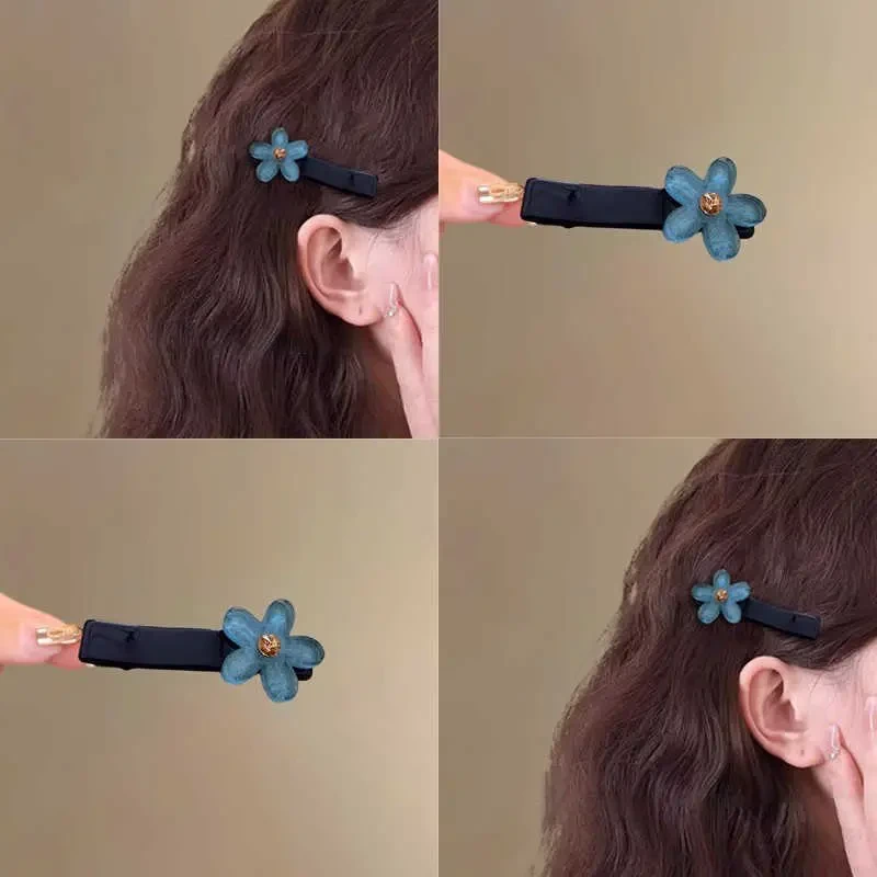 韩国蓝色花朵鸭嘴夹夏季发夹边夹侧边甜美发卡女高级感刘海夹前额