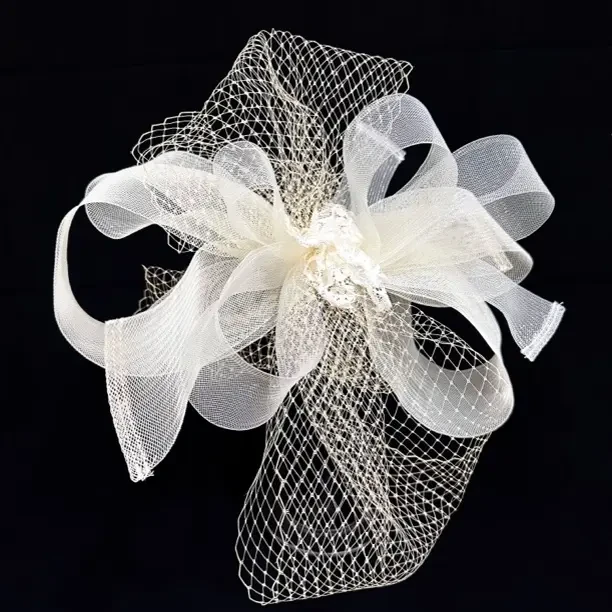 法式蝴蝶结网纱面纱发夹新娘婚纱摄影写真造型仙美头饰发饰