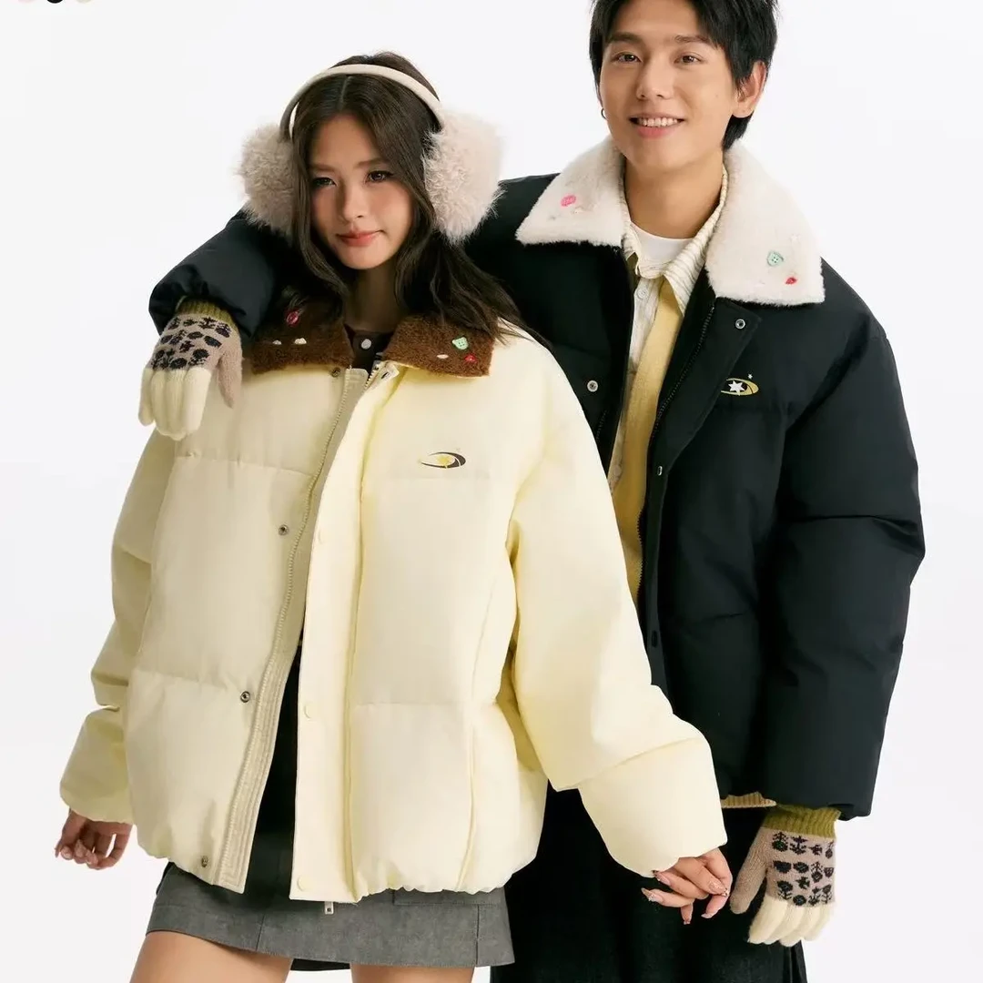 美式复古羊羔毛领加厚宽松情侣冬季棉衣外套潮
