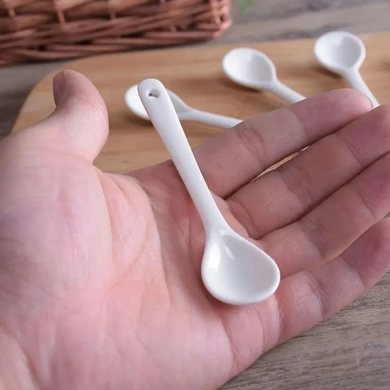 2克盐勺10cm食品级ins 家用陶瓷勺子加长柄咖啡勺短柄超小H