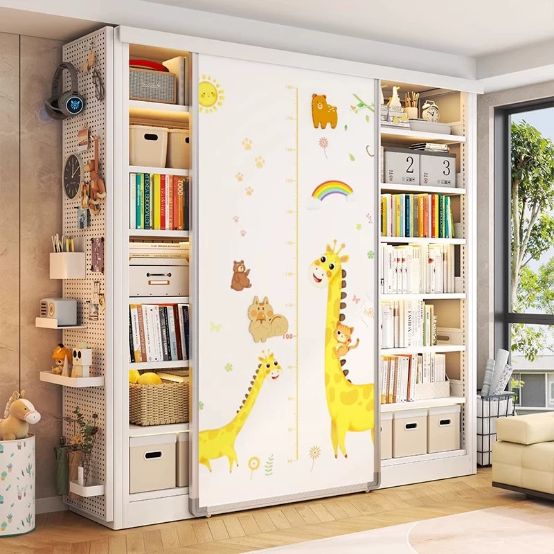 防尘带白板推拉门书架客厅书房一体靠墙书柜儿童绘本架家用收纳柜
