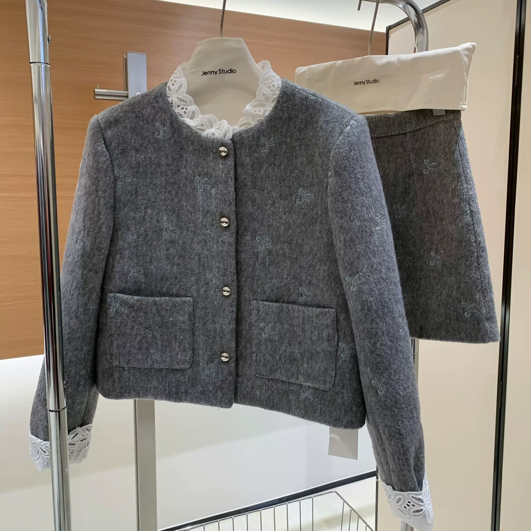 断码清！已特价！【小香风系列】高智格雷系两件！小香风蕾丝刺绣套装