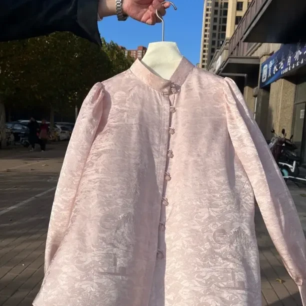 上久楷带钢印新中式桑蚕丝提花中国风气质长袖立领女装上衣衬衫