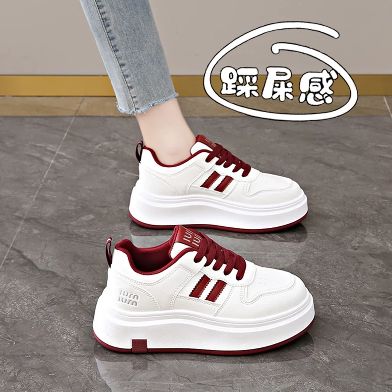 女鞋小白鞋2025新款春秋爆款真皮34码增高厚底鞋小个子运动休闲鞋