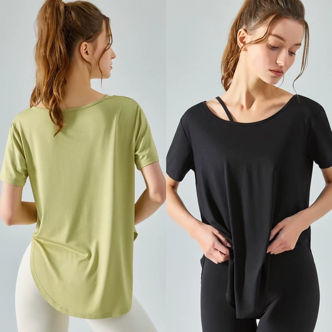 夏季女生运动健身瑜伽宽松透气短袖T恤亲肤性感显瘦