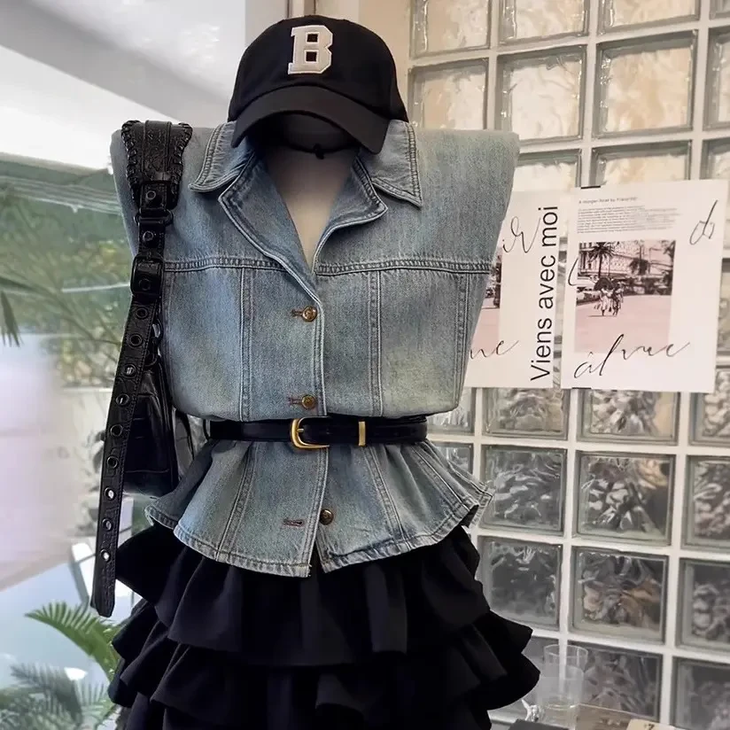 气质穿搭水洗蓝牛仔马夹2025年夏季新款韩版百搭休闲马甲无袖上衣